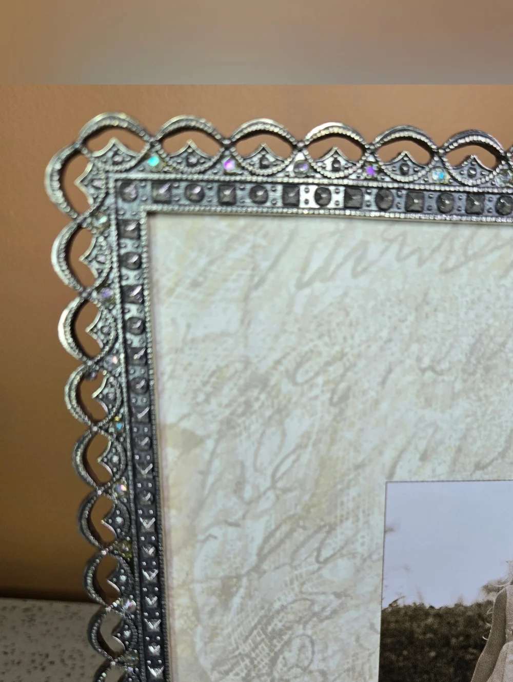 Silver and Colorful Gems Lining The Border with Scalloped Edge 8x10